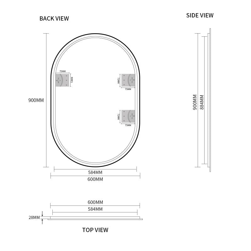Indulge | Oval Matte Black 600 x 900 Framed Mirror - Acqua Bathrooms