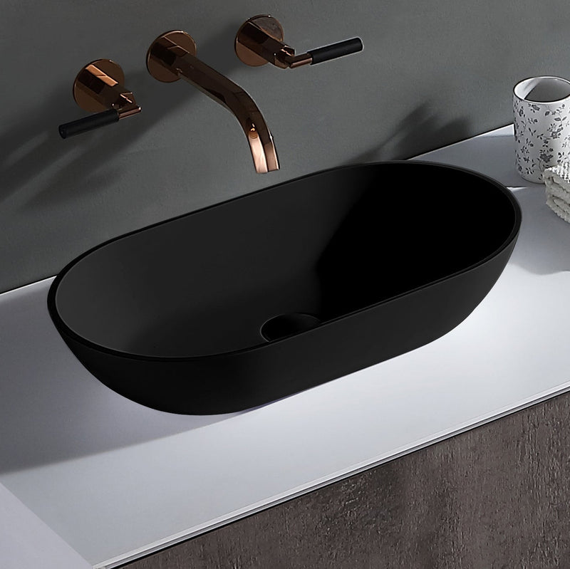Ovalo 550mm Matte Black Solid Surface Stone Oval Above Counter Basin