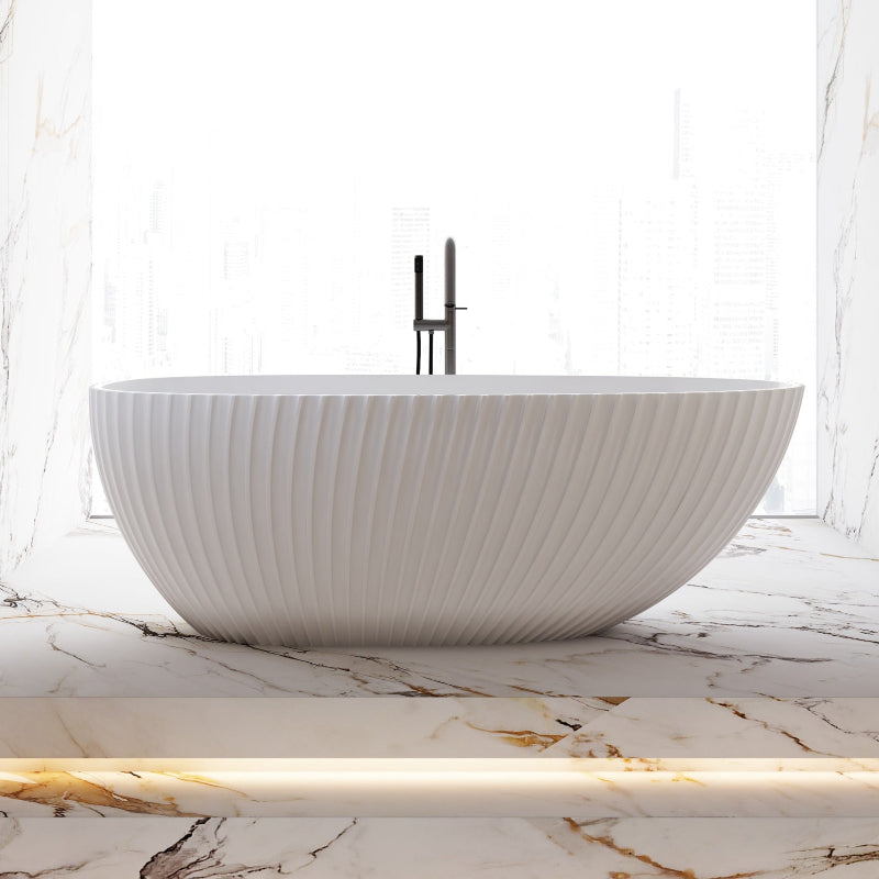 Perla Fluted 1700mm Matte White Designer Oval Freestanding Bath - Acqua Bathrooms