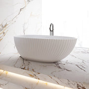 Perla Fluted 1700mm Matte White Designer Oval Freestanding Bath - Acqua Bathrooms