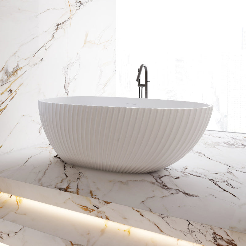 Perla Fluted 1700mm Matte White Designer Oval Freestanding Bath - Acqua Bathrooms