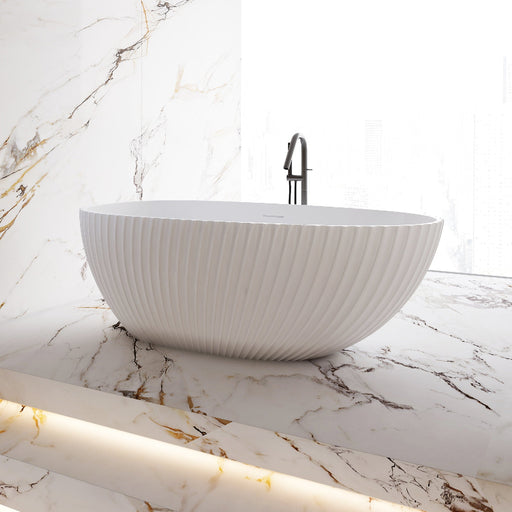 Perla Fluted 1700mm Matte White Designer Oval Freestanding Bath - Acqua Bathrooms