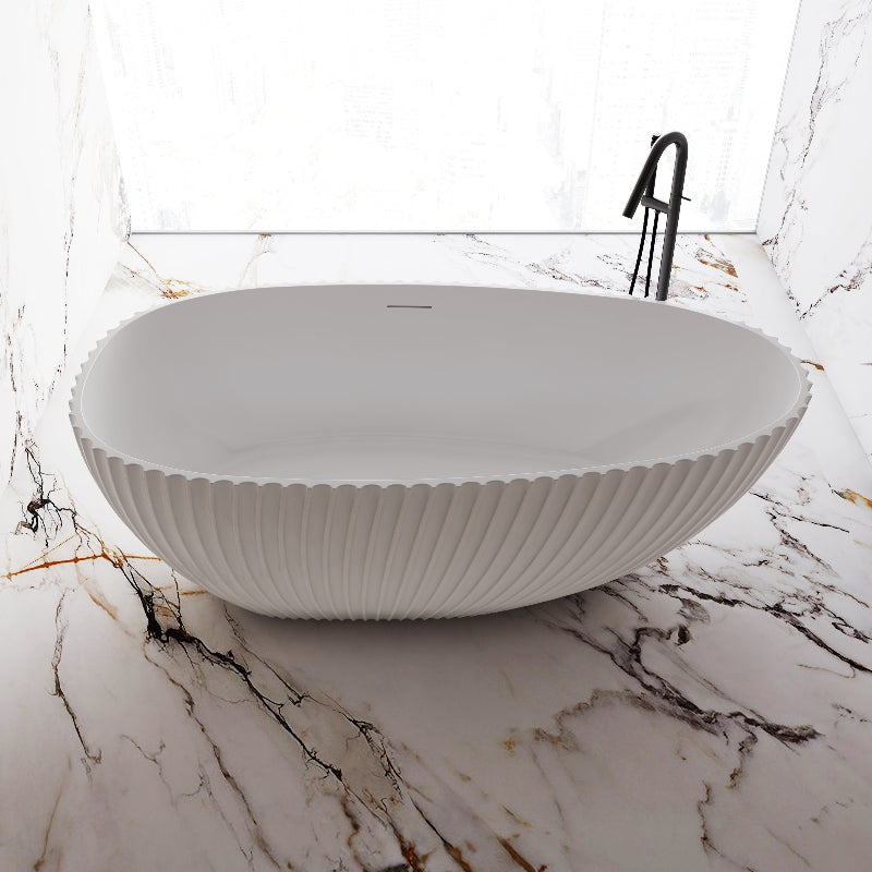 Perla Fluted 1700mm Matte White Designer Oval Freestanding Bath - Acqua Bathrooms