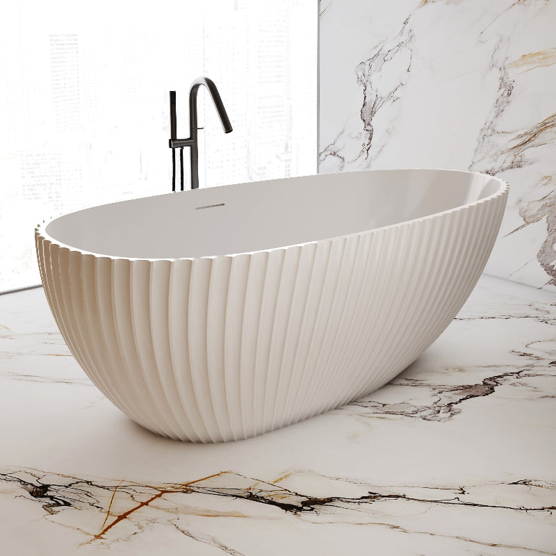 Perla Fluted 1700mm Matte White Designer Oval Freestanding Bath - Acqua Bathrooms