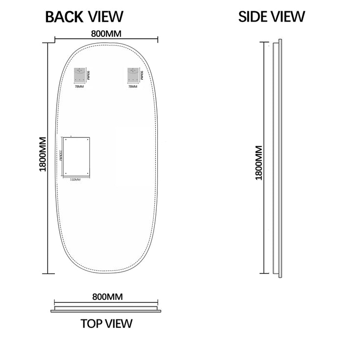 Pera 800 x 1800 Touchless LED Mirror - Three Light Temperatures