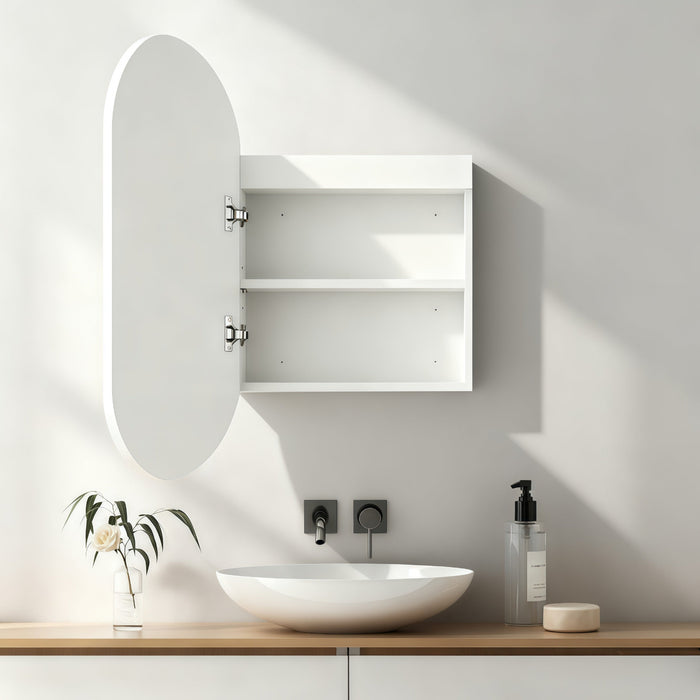 Pill Touchless LED 450 x 900 Matte White Oval Shaving Cabinet