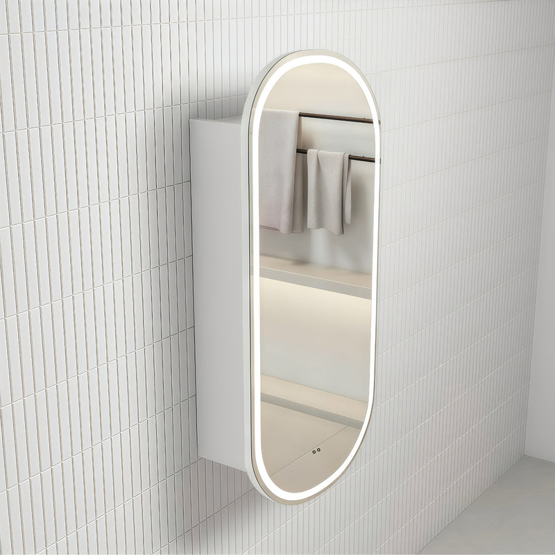 Pill Touchless LED 450 x 900 Matte White Oval Shaving Cabinet