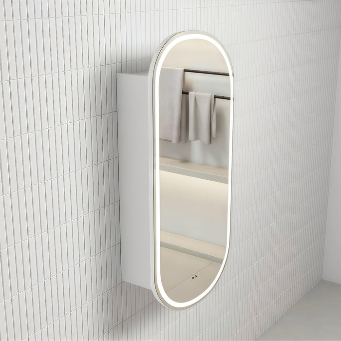 Pill Touchless LED 450 x 900 Matte White Oval Shaving Cabinet