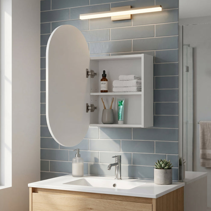 Pill 450 x 900 Matte White Oval Shaving Cabinet