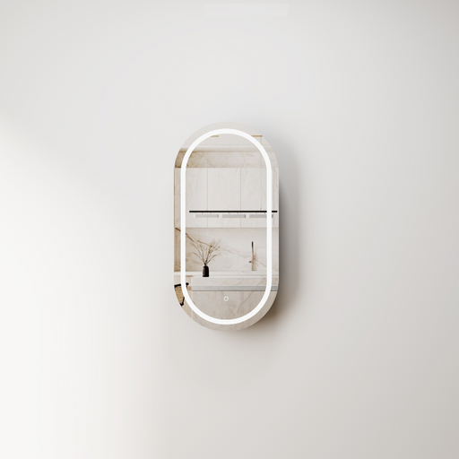 Pill Oval LED Matte White Shaving Cabinet - Acqua Bathrooms