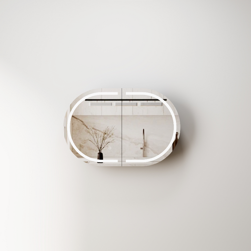 Oval Pill LED Matte White Shaving Cabinet - Acqua Bathrooms