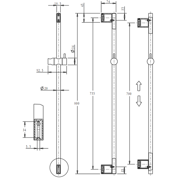 Mica Matte Black Shower Rail