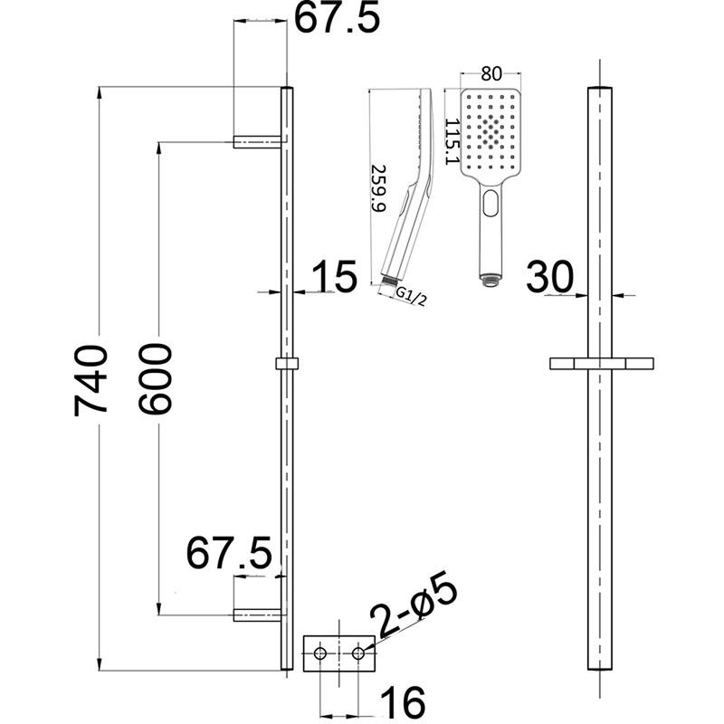 Beki / Tiago French Gold Single Shower Rail