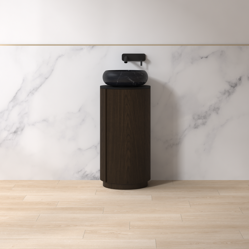 Ravella 400mm Round Black Walnut Fluted Pedestal - Acqua Bathrooms