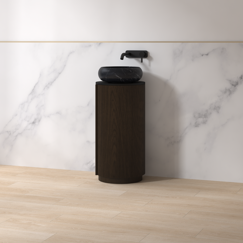 Ravella 400mm Round Black Walnut Fluted Pedestal - Acqua Bathrooms