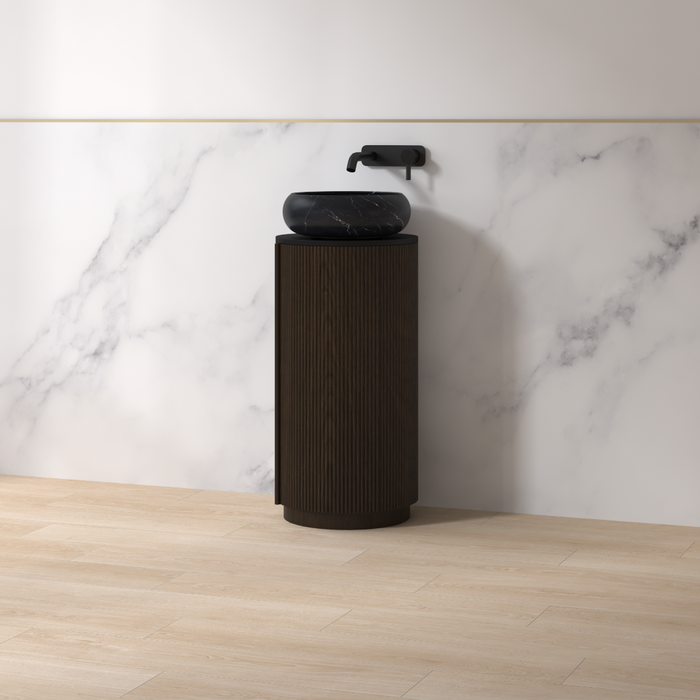 Ravella 400mm Round Black Walnut Fluted Pedestal - Acqua Bathrooms