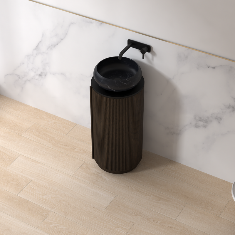 Ravella 400mm Round Black Walnut Fluted Pedestal - Acqua Bathrooms