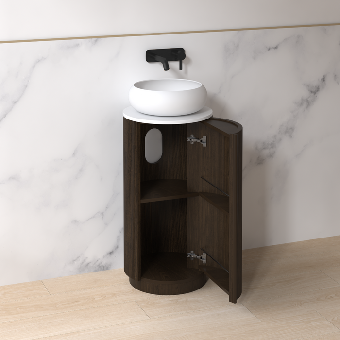Ravella 400mm Round Black Walnut Fluted Pedestal - Acqua Bathrooms