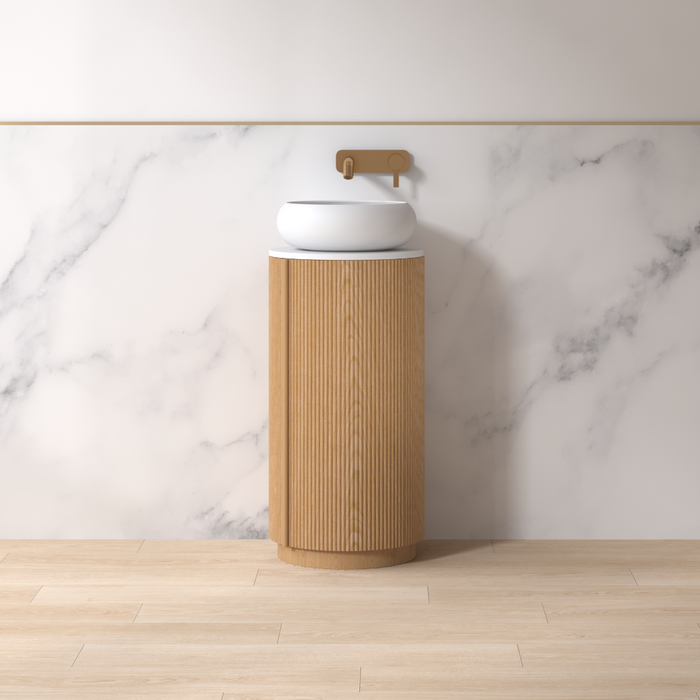 Ravella 400mm Round Light Walnut Fluted Pedestal - Acqua Bathrooms