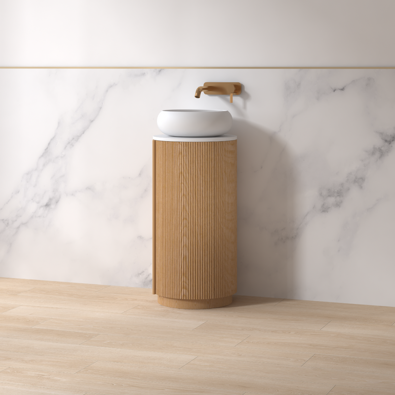 Ravella 400mm Round Light Walnut Fluted Pedestal - Acqua Bathrooms