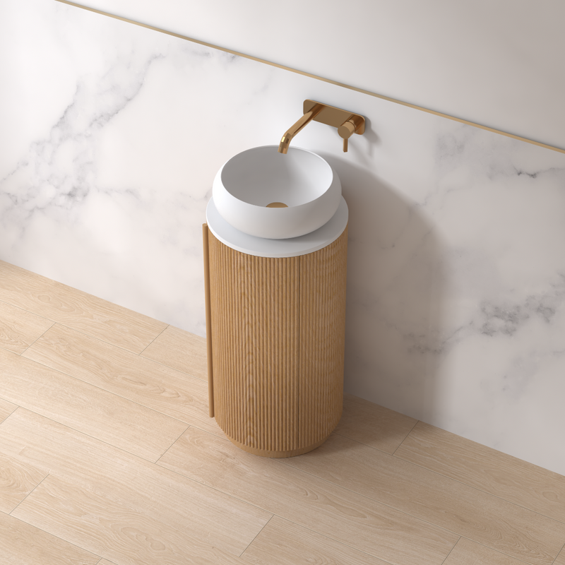 Ravella 400mm Round Light Walnut Fluted Pedestal - Acqua Bathrooms