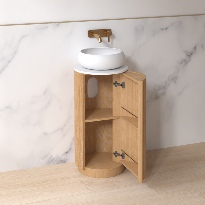 Ravella 400mm Round Light Walnut Fluted Pedestal - Acqua Bathrooms