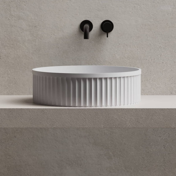Ribo 400mm Solid Surface Stone Fluted Round Above Counter Basin