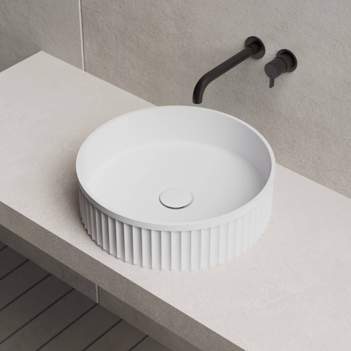Ribo 400mm Solid Surface Stone Fluted Round Above Counter Basin