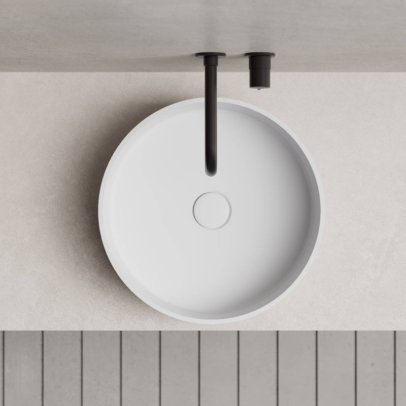 Ribo 400mm Solid Surface Stone Fluted Round Above Counter Basin