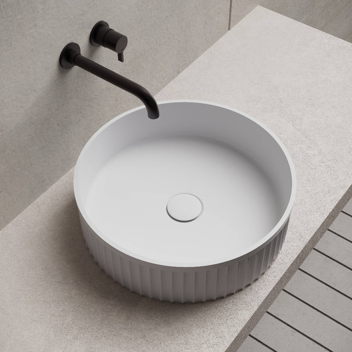 Ribo 400mm Solid Surface Stone Fluted Round Above Counter Basin