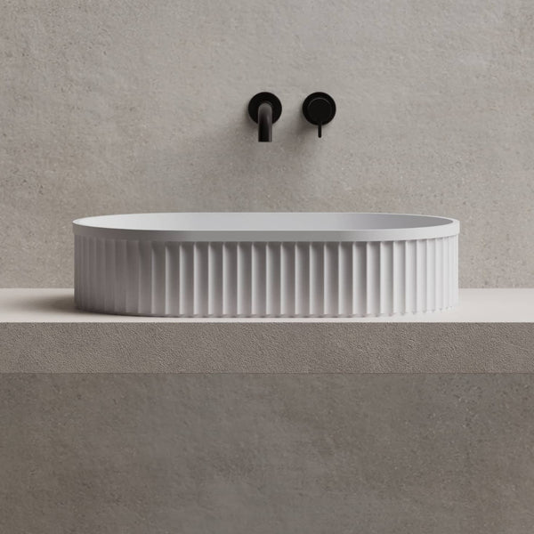 Riba 550mm Solid Surface Stone Fluted Oval Above Counter Basin