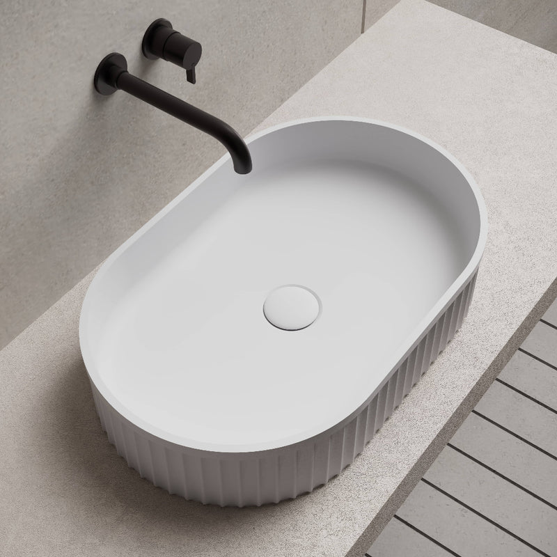 Riba 550mm Solid Surface Stone Fluted Oval Above Counter Basin