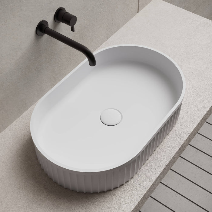 Riba 550mm Solid Surface Stone Fluted Oval Above Counter Basin