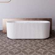 Rivata Fluted 1700mm Matte White Designer Back to Wall Round Freestanding Bath - Acqua Bathrooms
