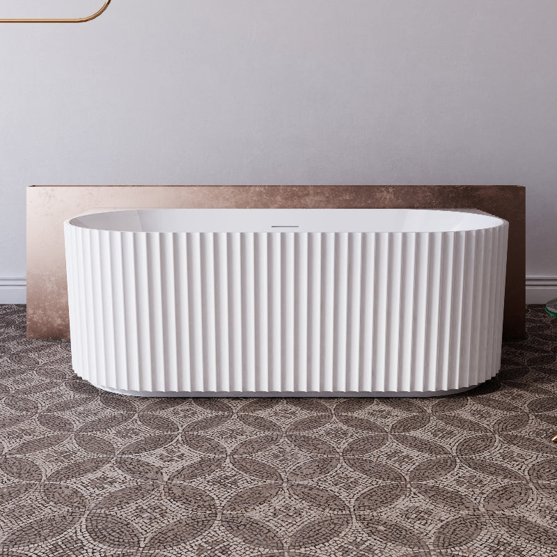 Rivata Fluted 1700mm Matte White Designer Back to Wall Round Freestanding Bath - Acqua Bathrooms