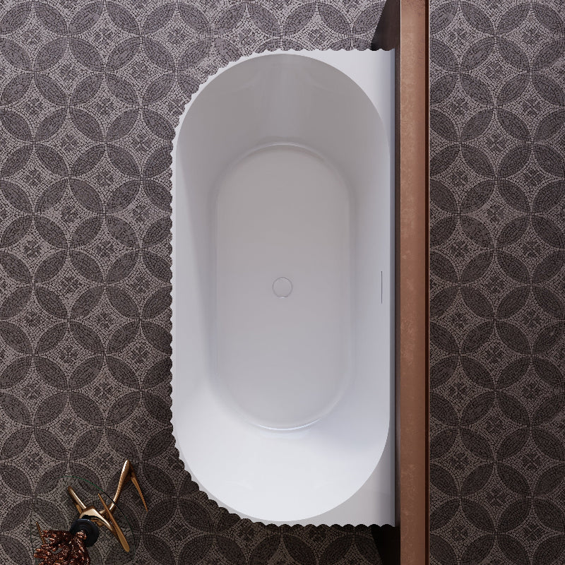 Rivata Fluted 1700mm Matte White Designer Back to Wall Round Freestanding Bath - Acqua Bathrooms
