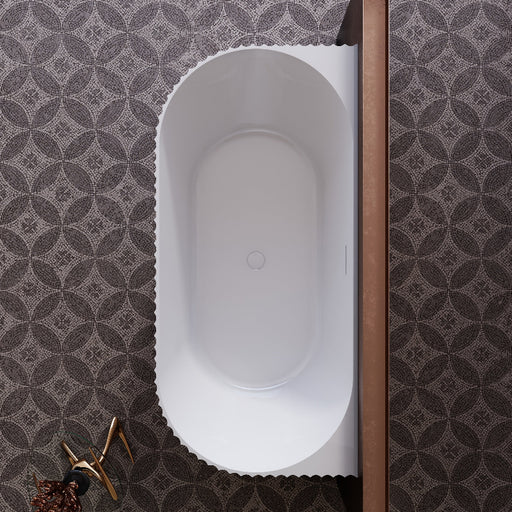 Rivata Fluted 1700mm Matte White Designer Back to Wall Round Freestanding Bath - Acqua Bathrooms