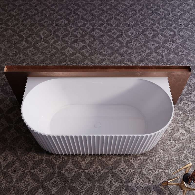 Rivata Fluted 1700mm Matte White Designer Back to Wall Round Freestanding Bath - Acqua Bathrooms
