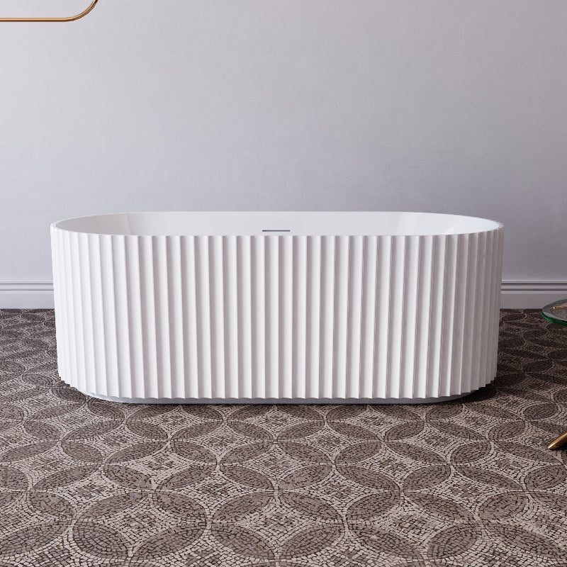 Rivata Fluted 1700mm Matte White Designer Round Freestanding Bath - Acqua Bathrooms