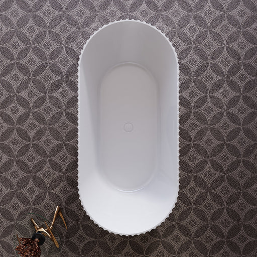 Rivata Fluted 1700mm Matte White Designer Round Freestanding Bath - Acqua Bathrooms