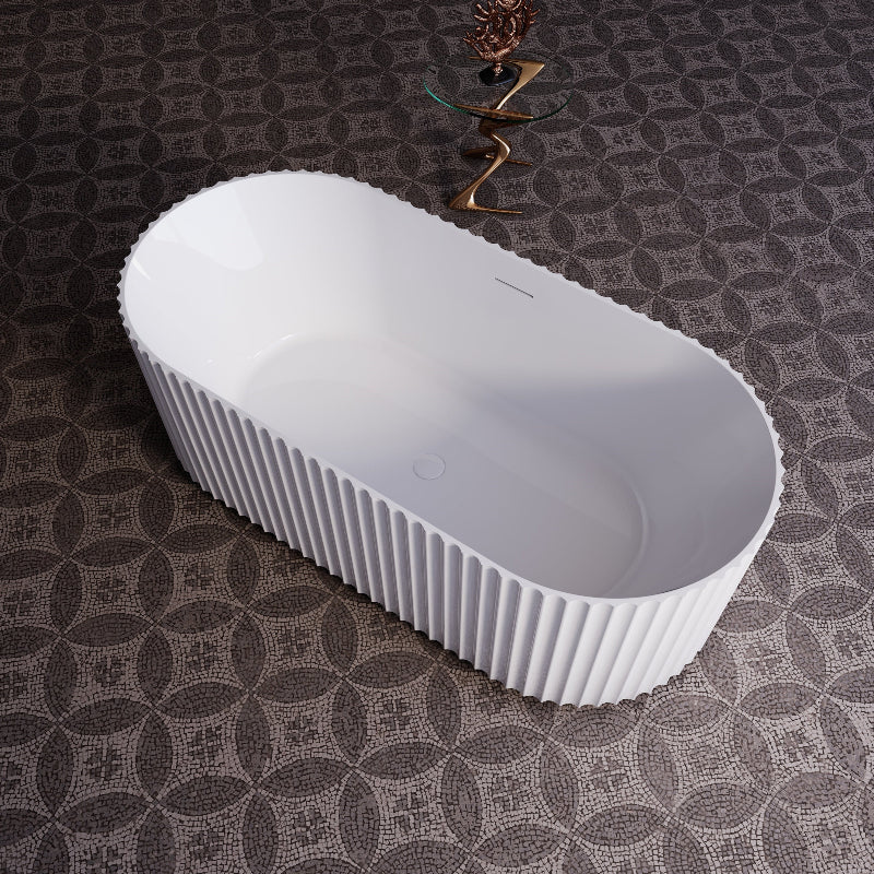 Rivata Fluted 1700mm Matte White Designer Round Freestanding Bath - Acqua Bathrooms