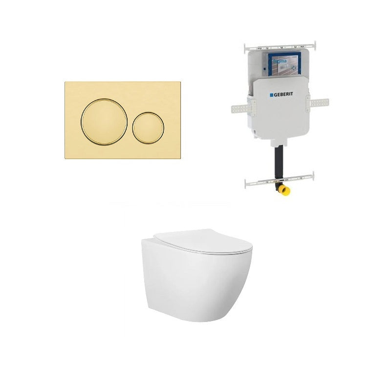 Geberit Voghera In Wall Toilet Suite Package - Round Brushed Gold / Brass Button - Acqua Bathrooms