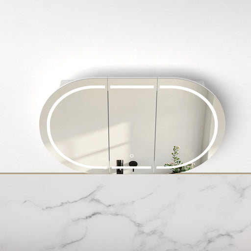 Ronda LED 1200mm Matte White Oval Shaving Cabinet - Acqua Bathrooms
