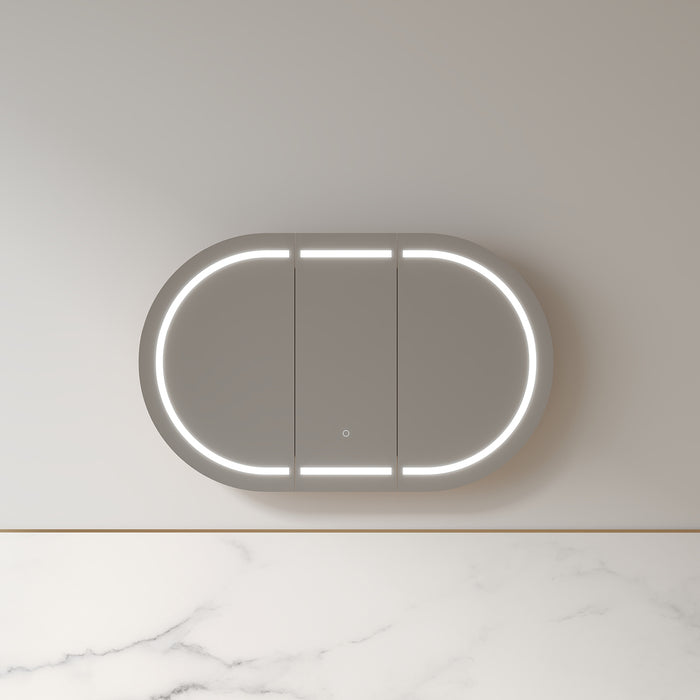 Ronda LED 1200mm Light Walnut Oval Shaving Cabinet