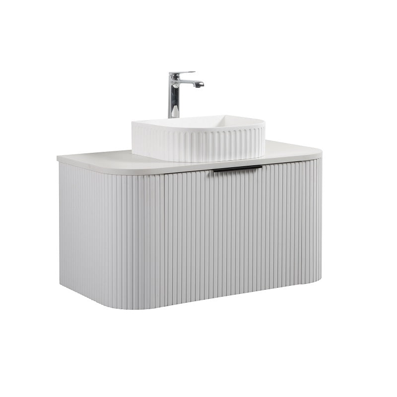 Indulge | Ronda 900 Curved Fluted Matte White Wall Hung Vanity With Basin - Acqua Bathrooms