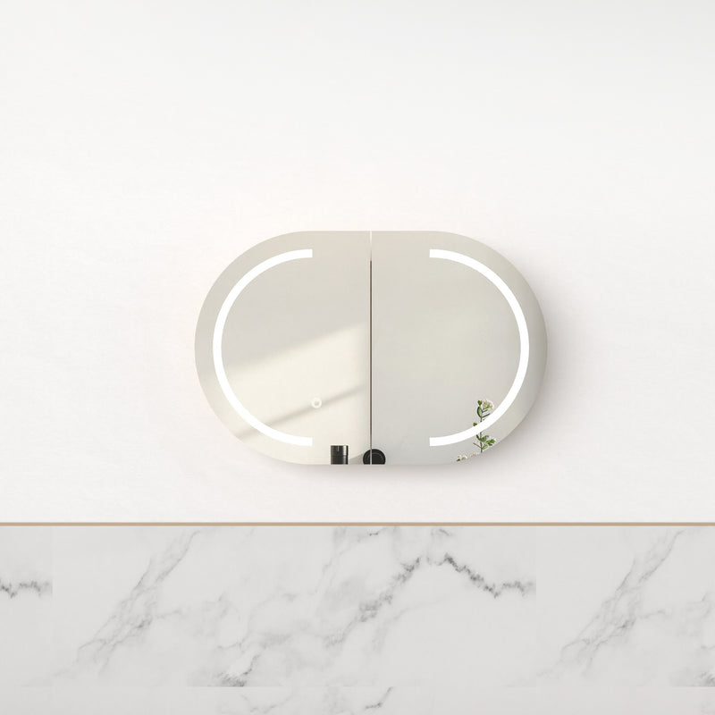 Ronda LED 900mm Matte White Oval Shaving Cabinet - Acqua Bathrooms