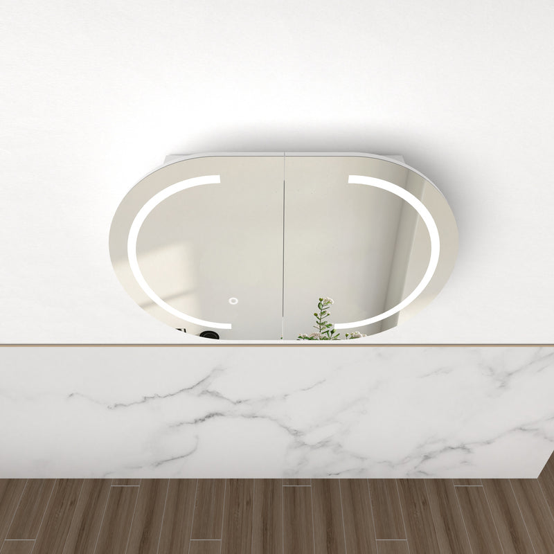 Ronda LED 900mm Matte White Oval Shaving Cabinet - Acqua Bathrooms