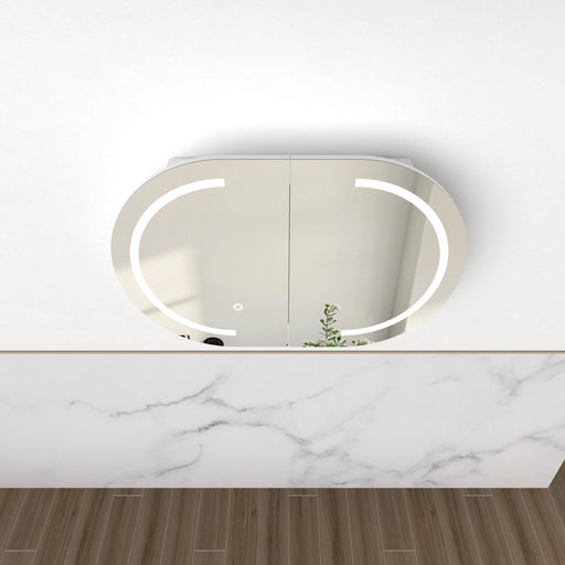 Ronda LED 900mm Matte White Oval Shaving Cabinet - Acqua Bathrooms