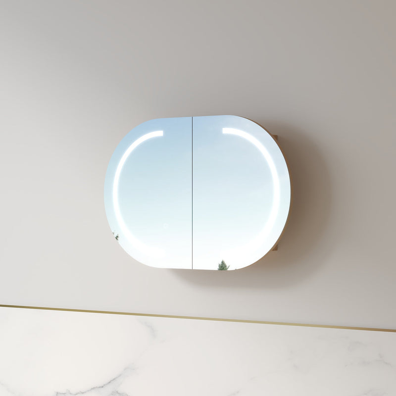Ronda LED 900mm Light Walnut Oval Shaving Cabinet