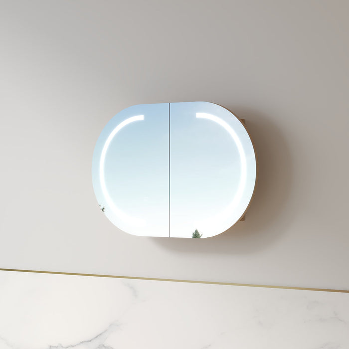 Ronda LED 900mm Light Walnut Oval Shaving Cabinet